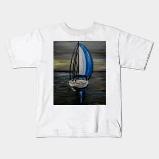 A father and his two sons out for a evening ⛵️ sailing at sunset . Kids T-Shirt